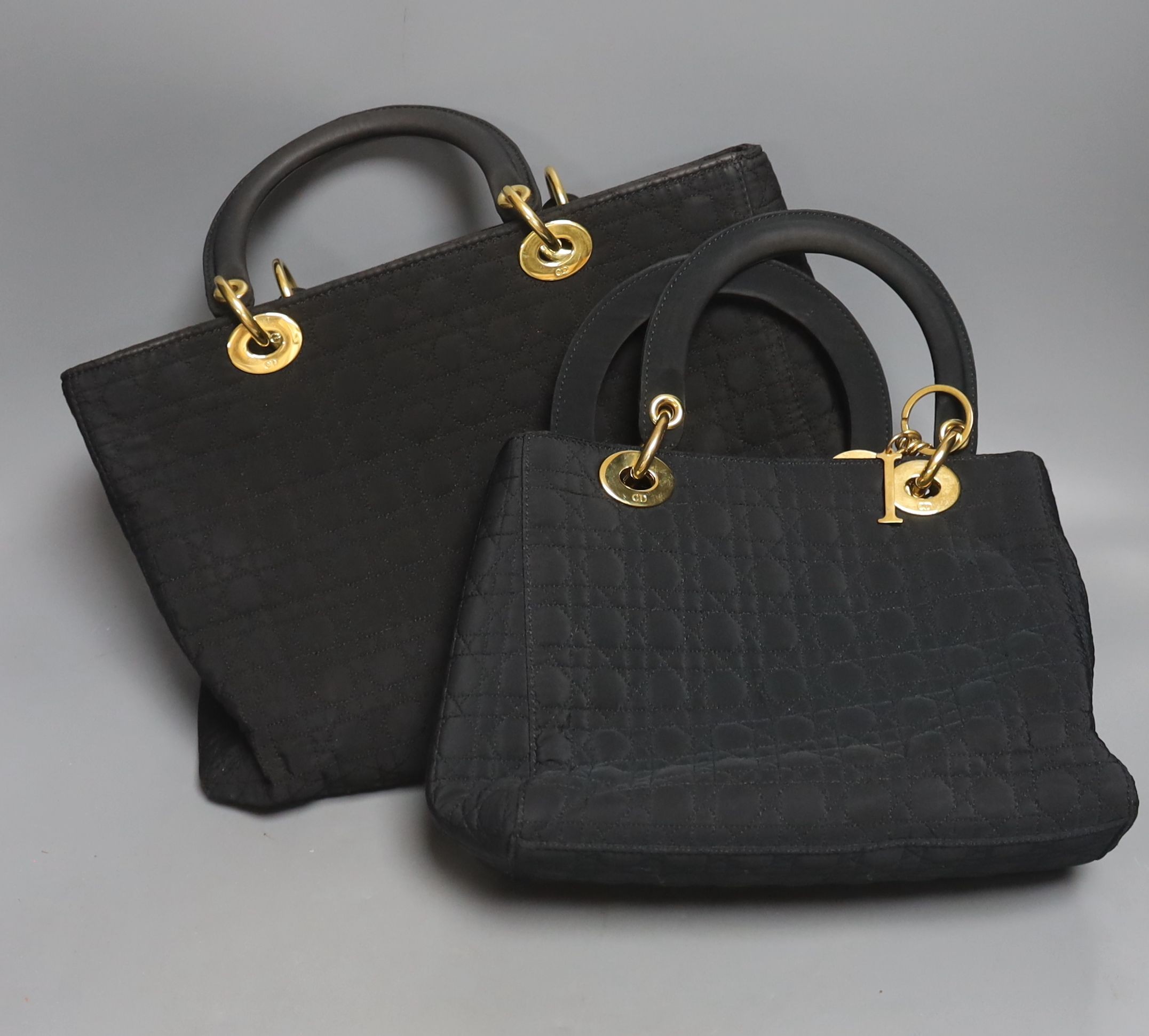 Two Dior Cannage nylon handbags from 1998, bought from Harrods, one is a smaller evening bag, the other a daytime bag